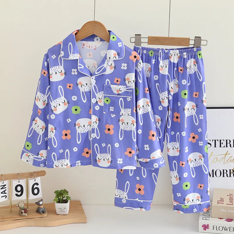 Cartoon New Spring Autumn Children's Pajamas Set Girls Boys Teenagers Stitch Long-sleeved and Pants Outside Home Clothes Set