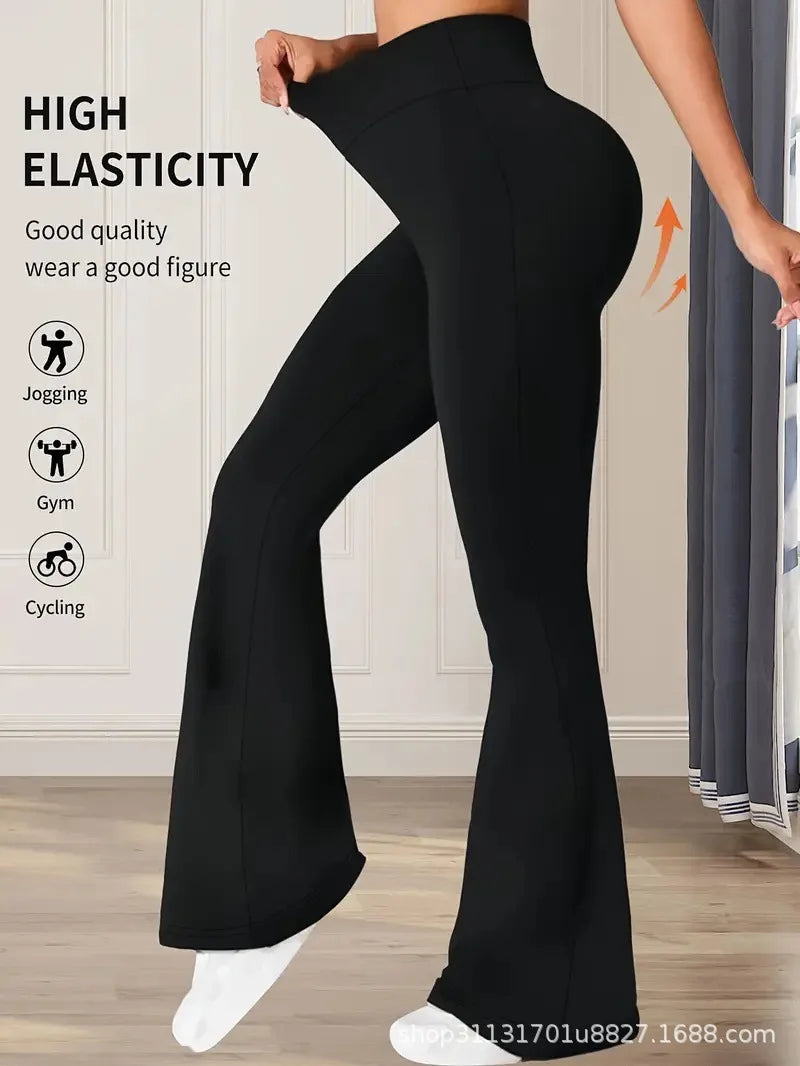 Women's high-waisted, slimming, drapey horseshoe sharkskin pants, micro-flared yoga pants, extended length