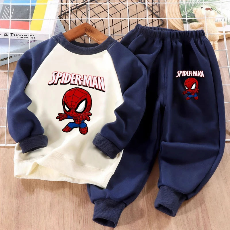 MARVEL Anime Spiderman Print Boys Spliced Sweatshirt 2-piece Sets Kids O Neck Hoodies and Long Pant 2pcs Set Kids Sport Clothes