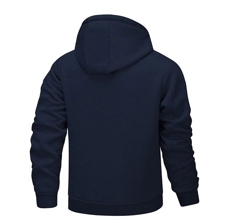 ‌Blue Fleece-Lined Hoodie Jacket for Men - Warm, Comfortable, Casual Style‌ Male Coat. Size M-5XL 6XL