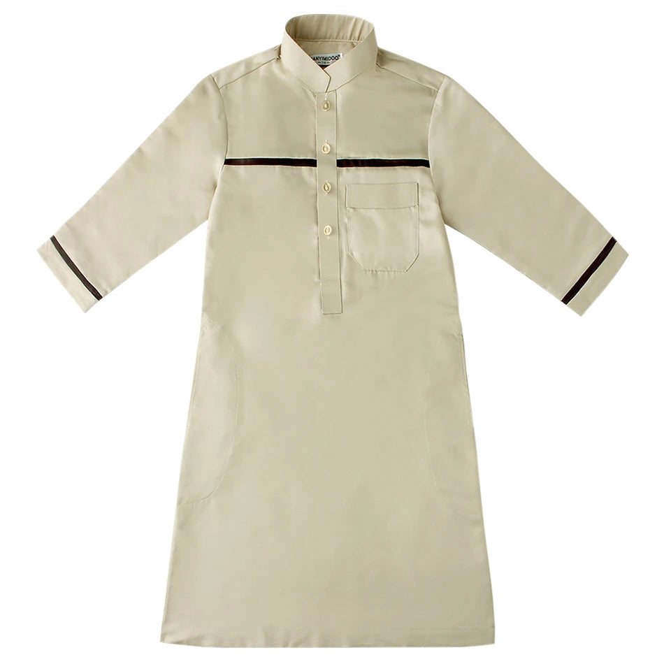 Ramadan Eid Islamic Boys Long Robe Children Traditional Arab Thobe Thawb Caftan Solid Color Long Sleeve Stand Collar with Pocket