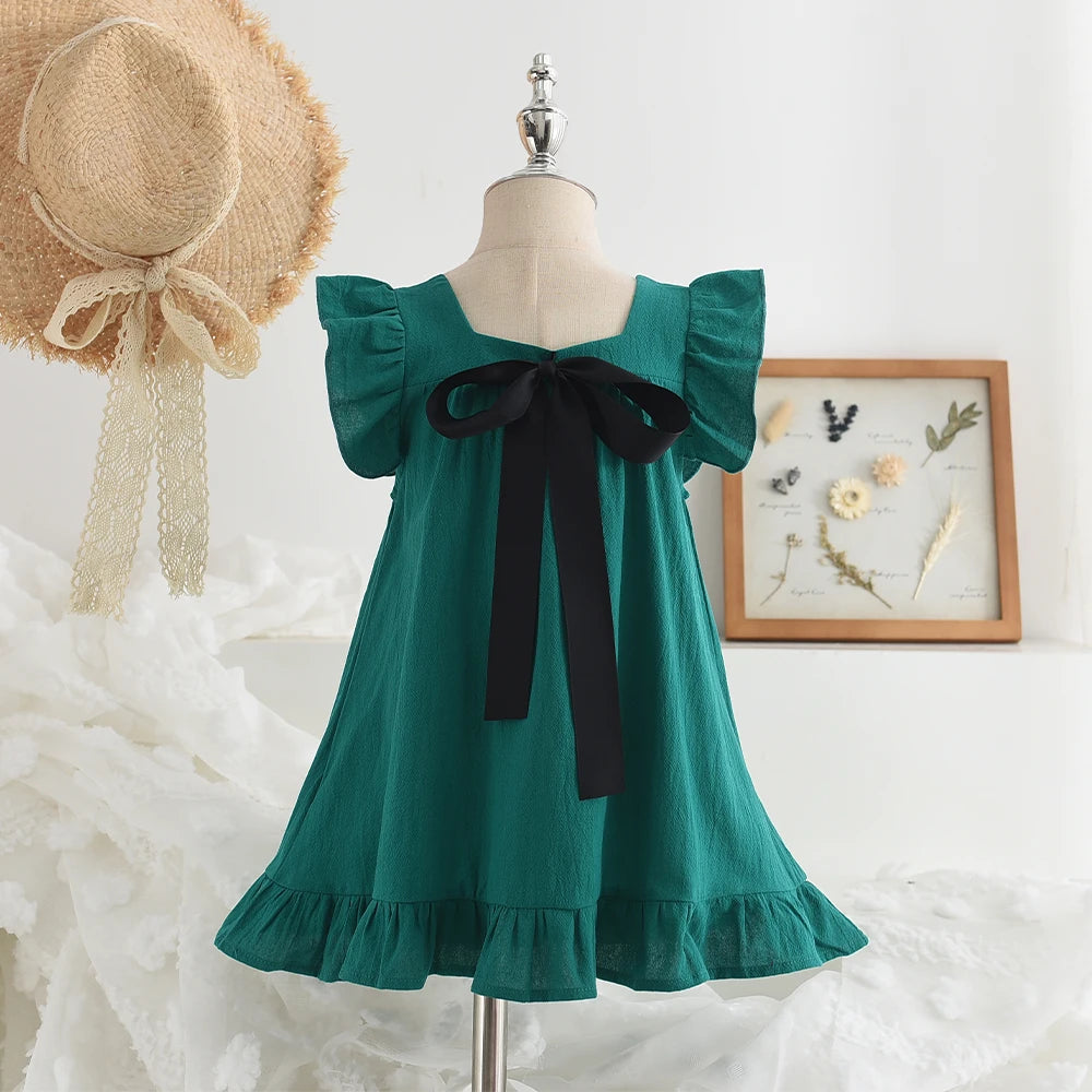 Pink Dreamy Sweet Girl Fairy Princess Dress Sleeveless Bow Decoration Mesh Lace Children's Casual Clothes Birthday Party Summer