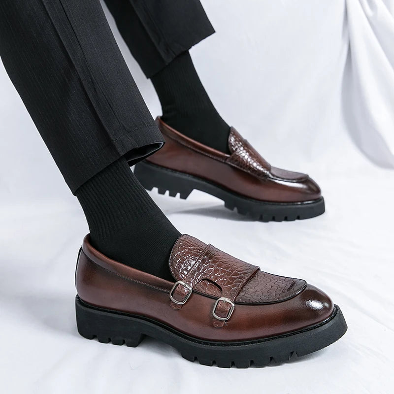 British Men's Shoes Trend Thick Soles High Height Loafers Green Outdoor Commuting Leather Casual Shoes for Men's Lightweight