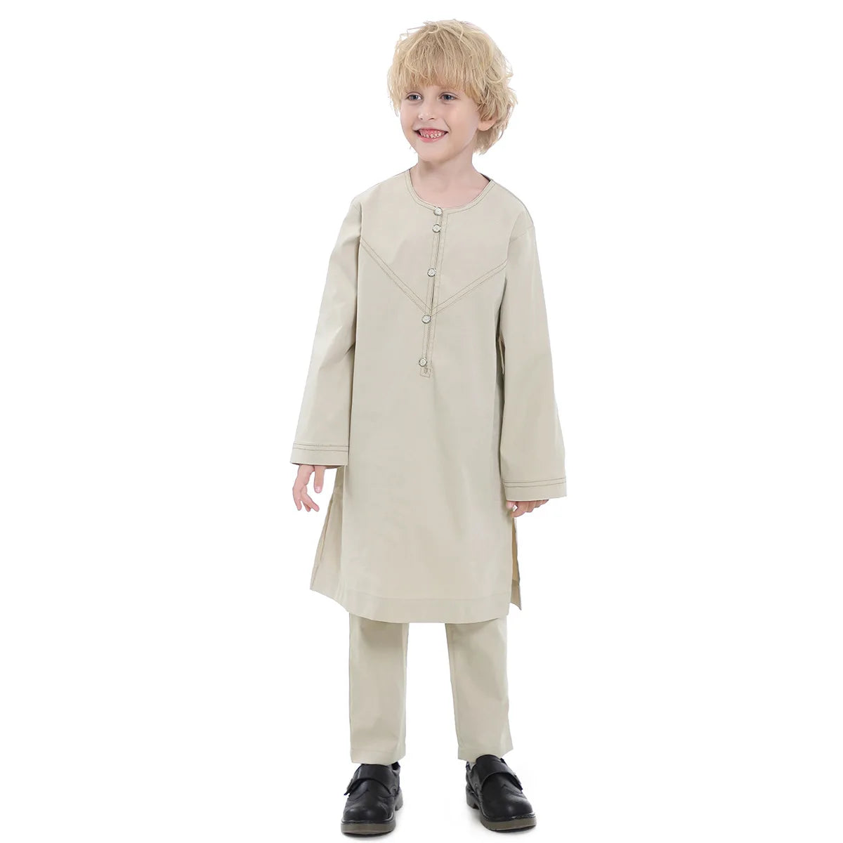 Muslim Kids Jubba Thobe Arab Boy Thobe Children Abaya Ramadan Dress Pant Set 2 Piece Caftan Robe Kaftan Musulman Ensembles