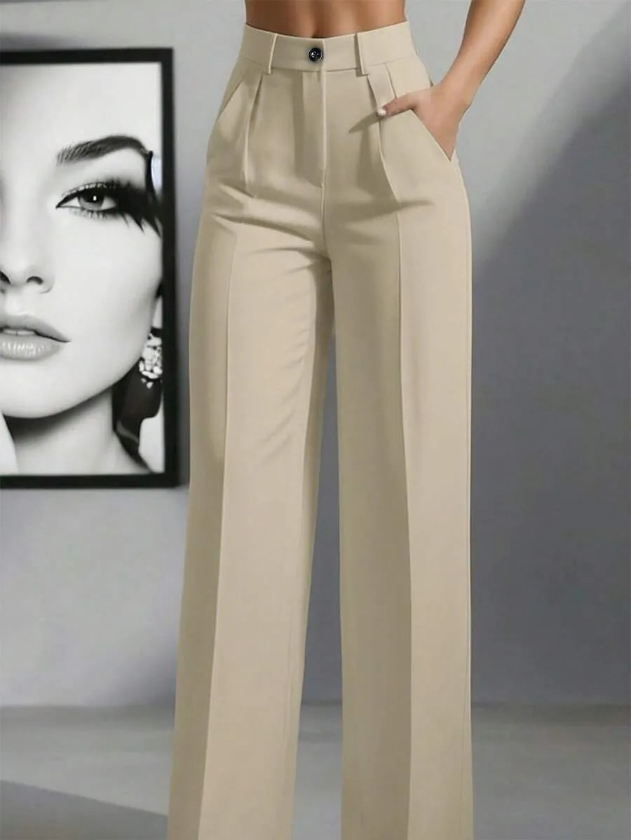 European and American cross-border spring and autumn fashion solid color casual high-waist loose work trousers with pockets