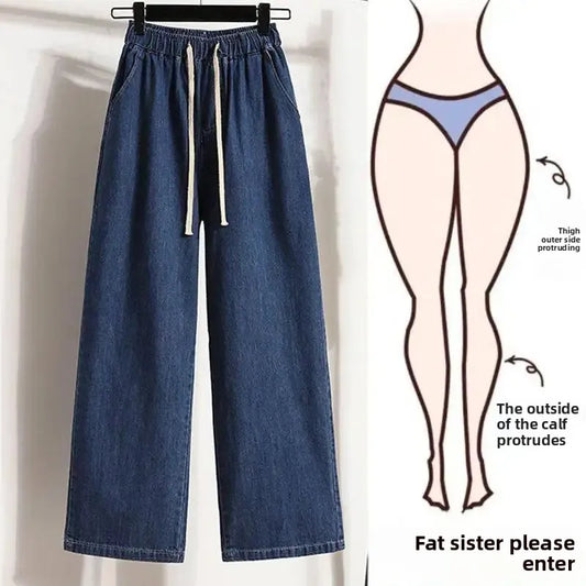 Slimming High Waist Wide Leg Jeans Women's plus Size Straight Cut Thin Denim Pants Comfortable Loose Fit Versatile Trousers