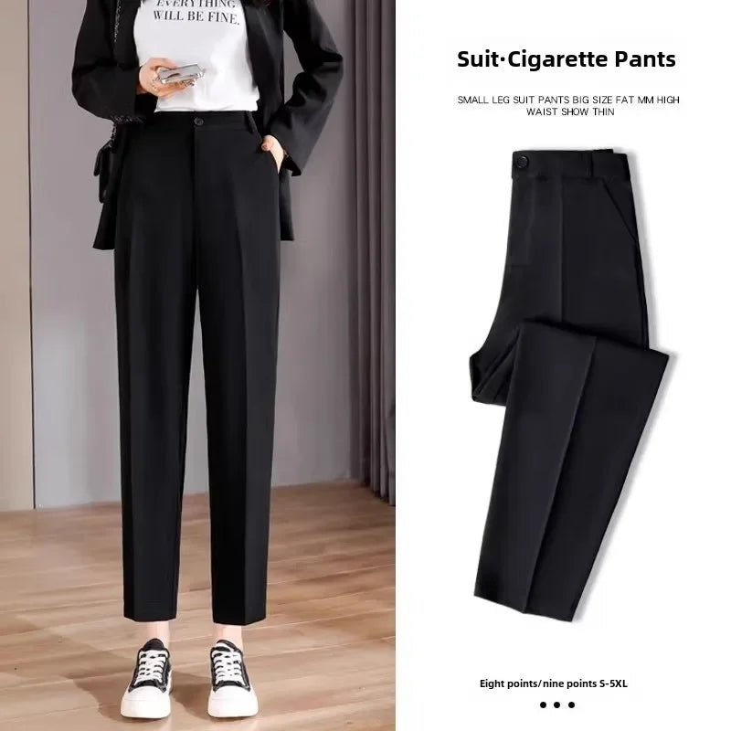 Casual High-waisted Slimming Straight-leg Pants Draped Spring Autumn Black Suit Pants For Women 2024