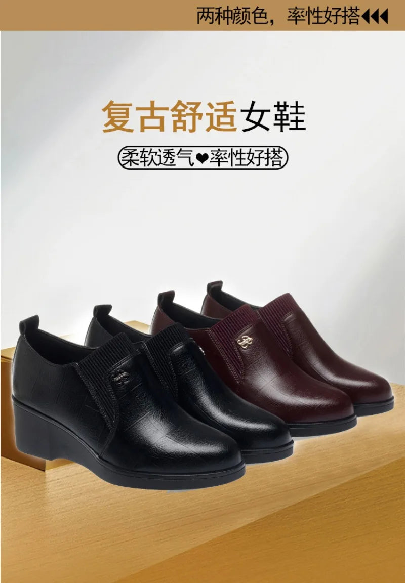 2025 New Women's Shoes Fashion Platform Wedge Shoes Soft Leather Shoes for Women Slip-On Loafers Office Work Shoe Zapatos Mujer
