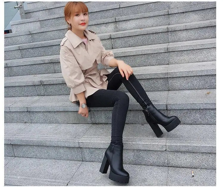 Super High Heel Boots High Heel Shoes Thick Heel Short Boots Autumn Winter 2025New Waterproof Platform Single Boot Women Boots