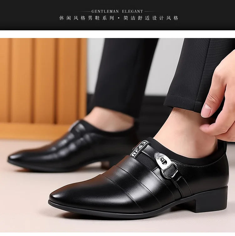 Classic Leather Shoes for Men Slip on Pointed Toe Oxfords Formal Wedding Party Office Business Casual Dress Shoes for Male2023