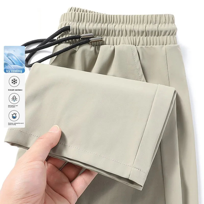 Ice Silk Men's Summer Thin Qui Dry Sports Loose Fit Breathable Long Pants Casual Trousers Youth Active Sle Basic Color