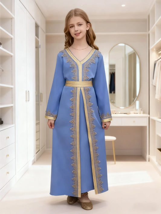 Abaya Eid Muslim Kids Girls Dresses Kaftan Lace Sashes Arab Long Robe 2026 Moroccan Jalabiya Prayer Children Turkey Vestidos
