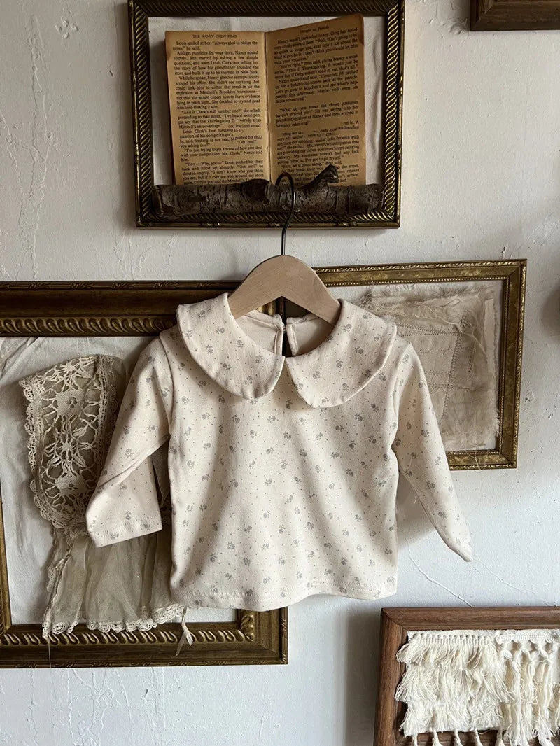 2025 Autumn New Baby Long Sleeve Cotton T Shirts Infant Plaid Floral Cute Girls Tops Kids Versatile Casual Lapel Bottoming Shirt