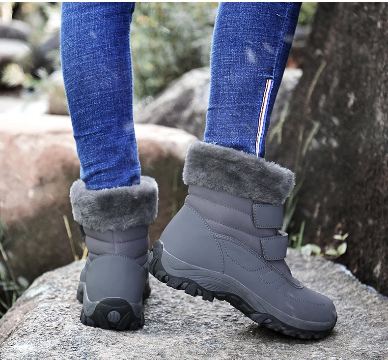 Boots for Women Platform Outdoor Snow Boots Non-slip Winter Walking Shoes Fur Warm Ankle Boots Wedge Waterproof Thigh High Boots