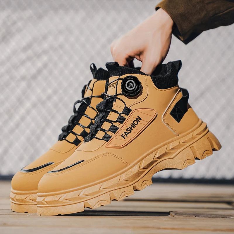 British Style Men's High Boots Fashion Outdoor Comfortable Work Boots Autumn Winter Mens Non-slip Wear-resistant Platform Boots