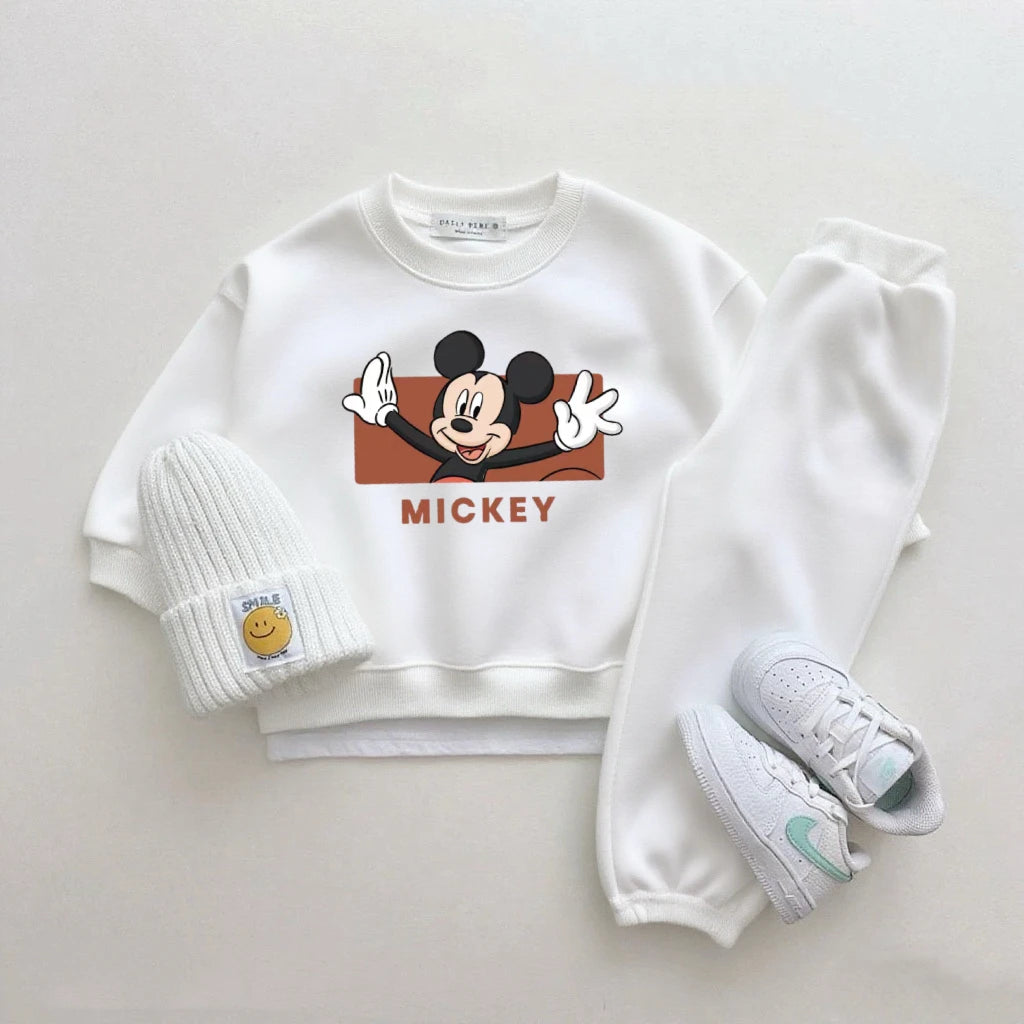 Disney Girls Cartoon Hoodies+Pants 2Piece Set Outer Wear New Design Sweatshirts Simple Pants Tracksuits Boys Child Costume