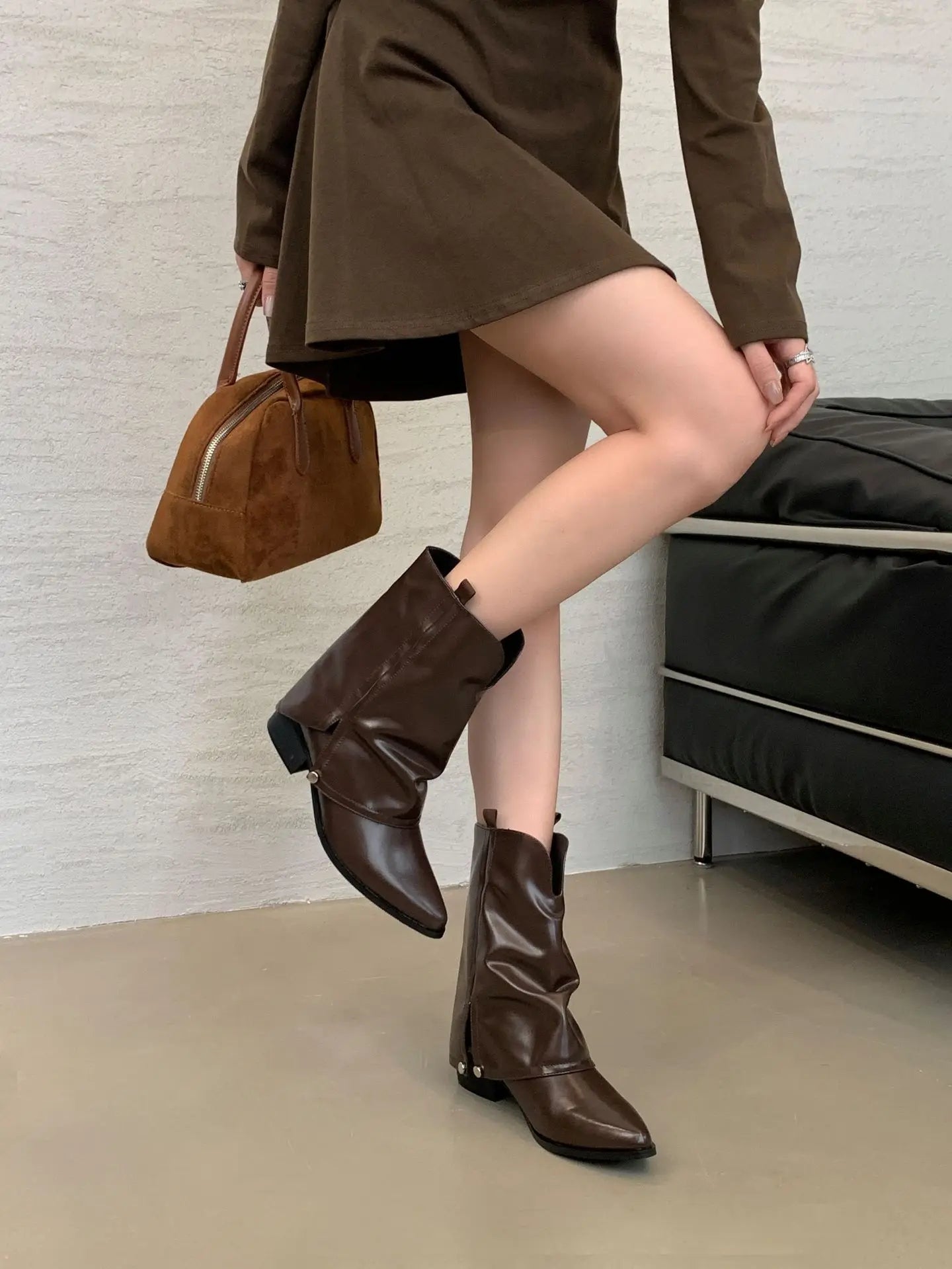 Women's Boots 2025 Autumn New Fashion Retro Pointed Toe Female Ankle Boots Synthetic Leather Outdoor Anti Slip Boots Botas Mujer