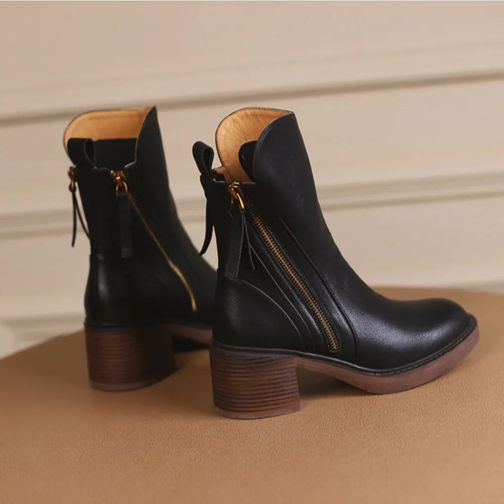Women's Boots 2025 Spring and Autumn New Chelsea Boots Thick Heel Brown Short Leather Shoes for Women High Heels platform shoes