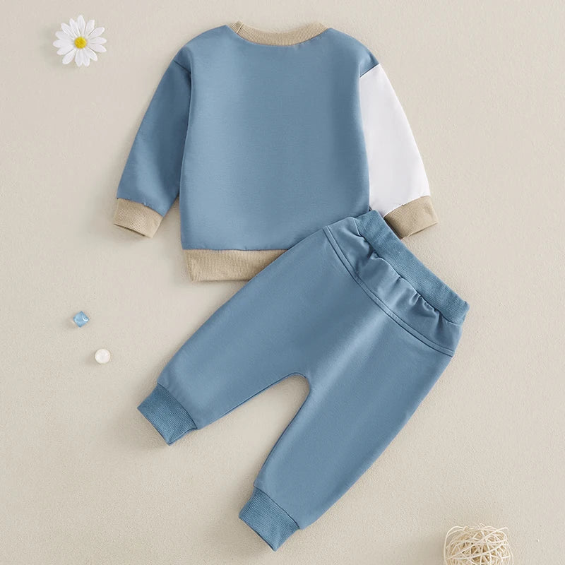 Infant Baby Boy Sweatshirt Pants Set 2pcs Clothing Suit Casual Toddler Long Sleeve Contrast Color Ribbed Cotton Outerwear
