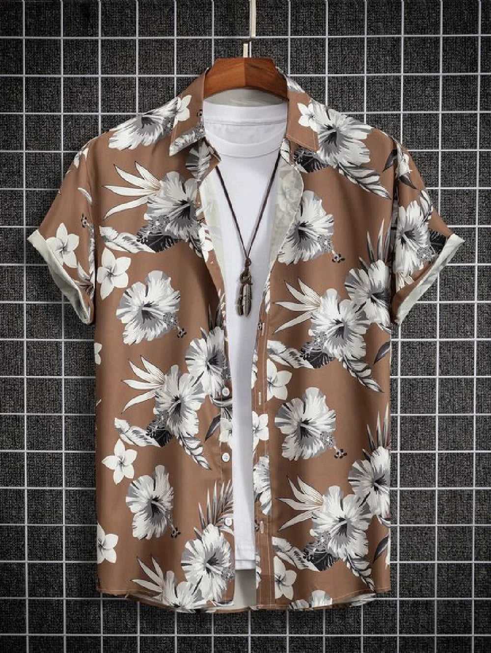 Men's short sleeved shirt new summer Hawaiian style lapel button up shirt casual fashion shirt large size