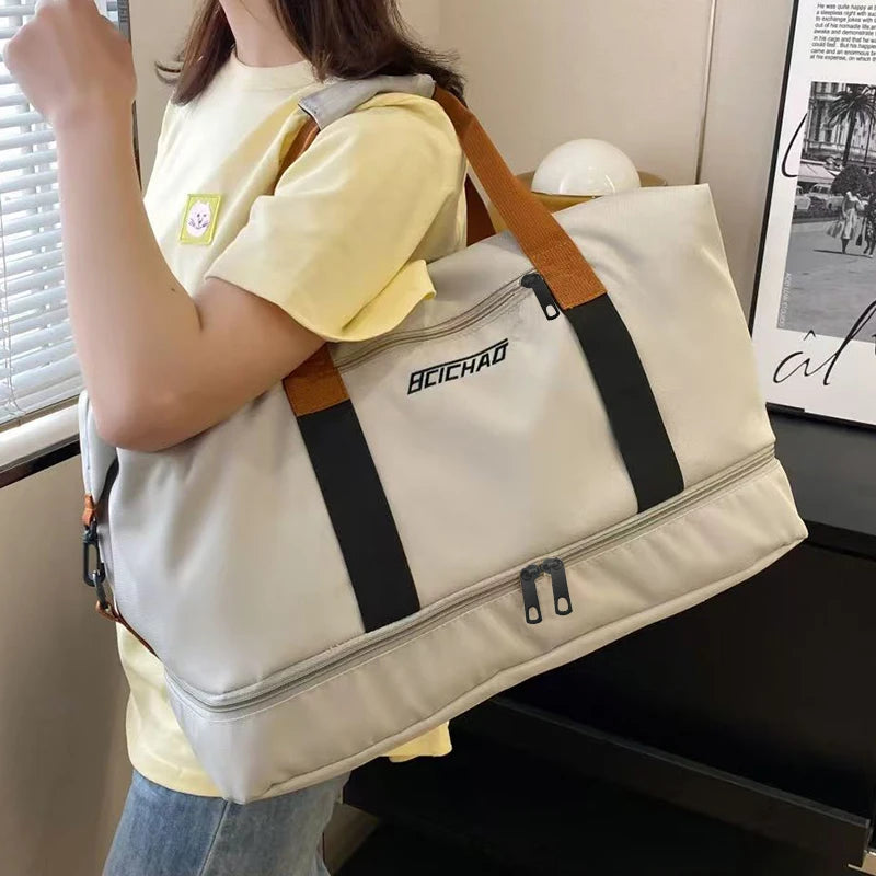 Large Capacity Travel Bag, Dry Wet Separation Design, Foldable Waterproof Gym Bag,Shoe Compartment, Ideal for Outdoor Activities