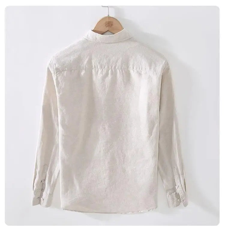 Men's Casual Loose Fit Long Sve Linen irt Thin Cotton Linen Material Summer Faion Inner Wear White Spring Summer Top