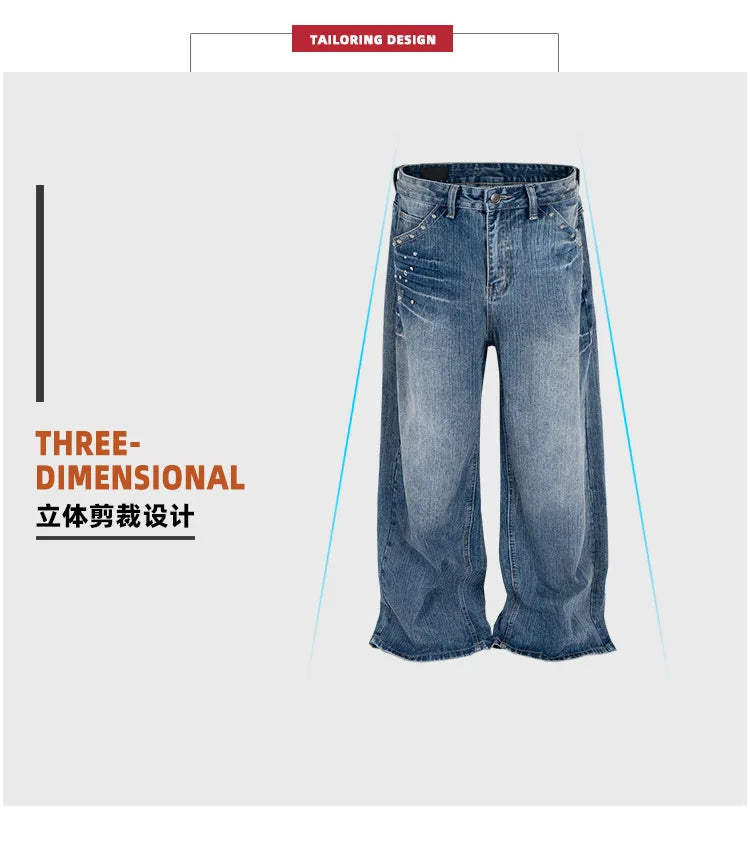 MIJKO Men Women Jeans Washed Fashion Rivet Casual Denim Pants