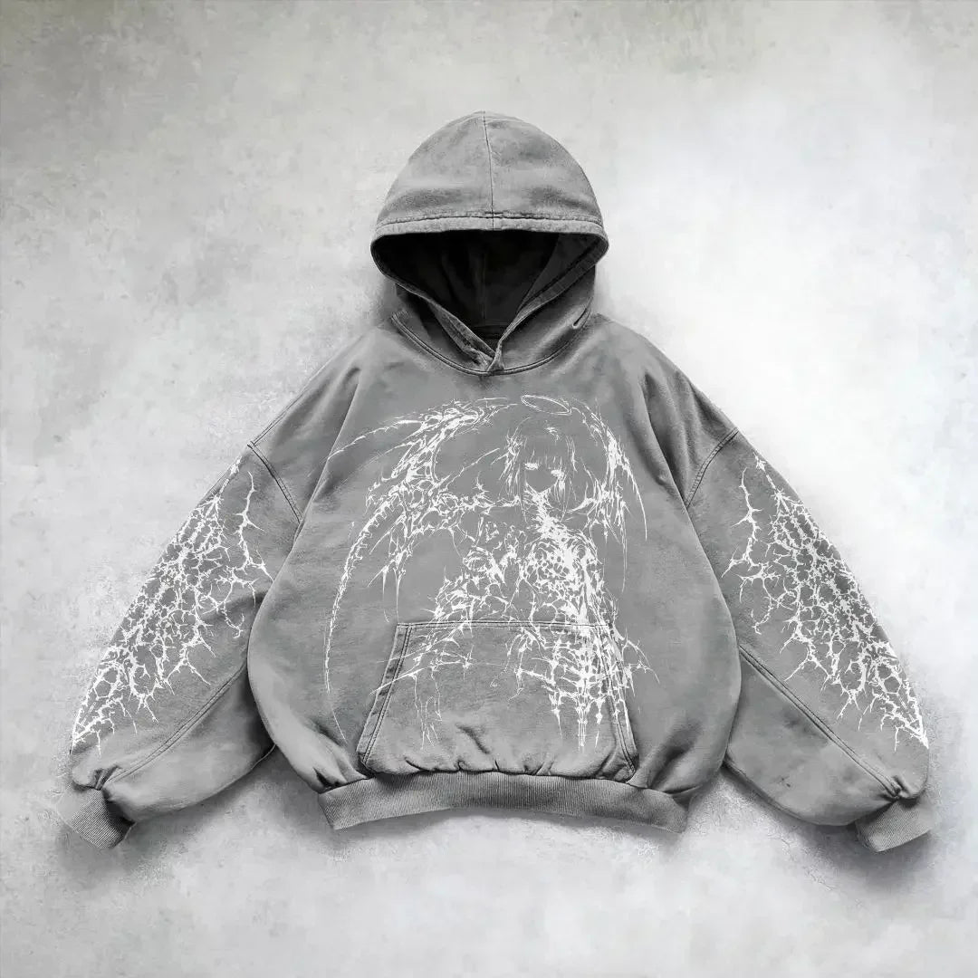 Y2K Harajuku Gothic Retro Oversize Hoodie Men Women Fashion Embroidery Jacket Hip Hop Sweatshirt Coat Selling Personality Coat