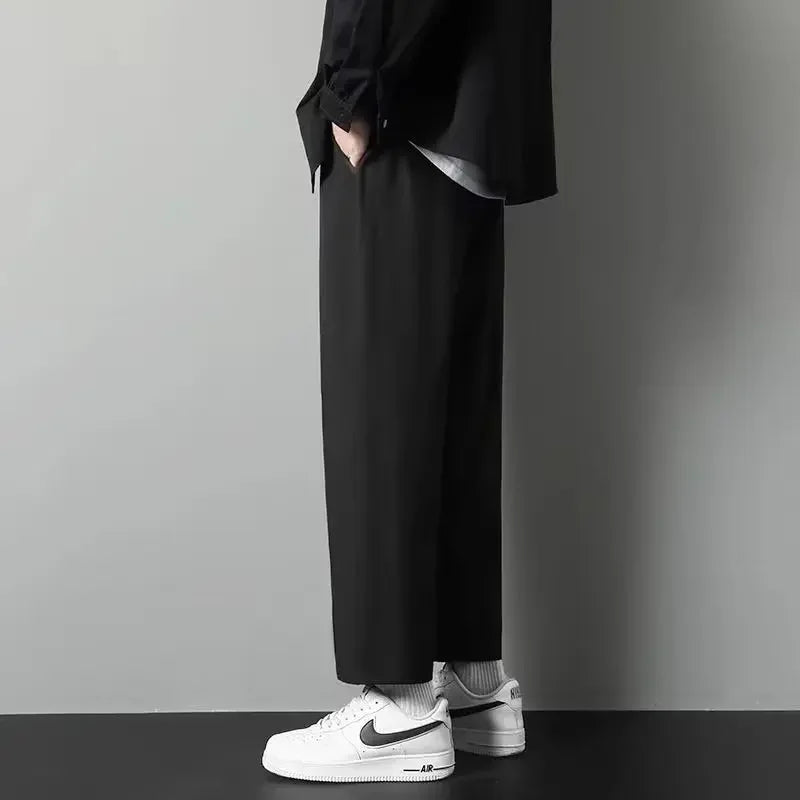 Men's Ice Silk Straight-Leg Pants Loose Fit Lightweight Casual Trousers Trendy Quick Dry Pants Men's Draped Bell Bottoms