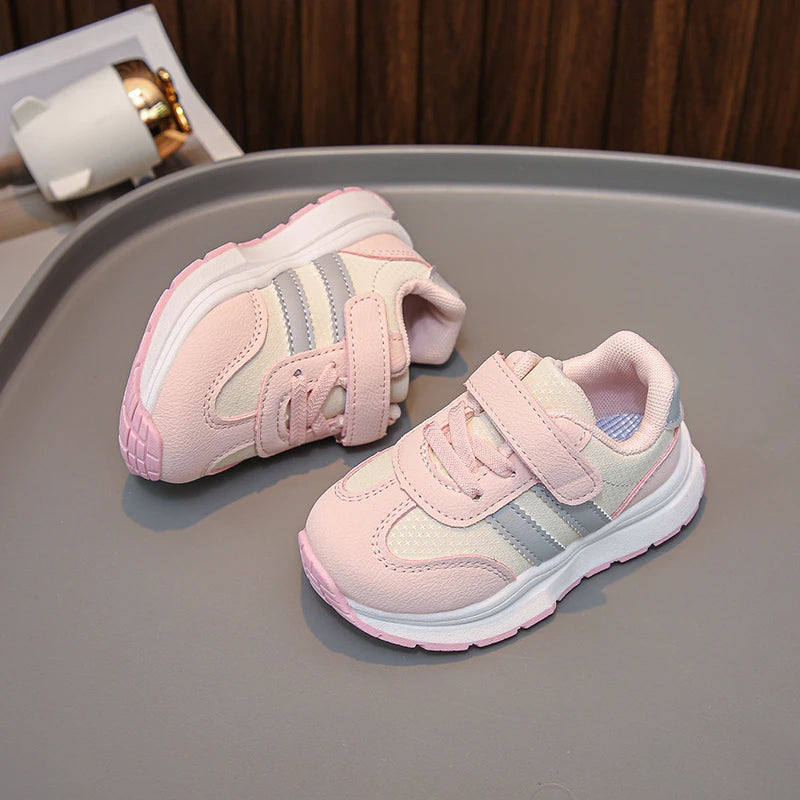 Children's Sneakers 0-8 Years Old Blue Leather Boys Girls Single Shoes Four Seasons Models Soft Non-slip Kids Walking Shoes