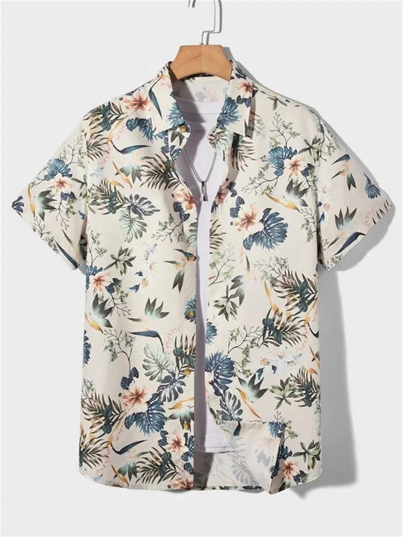 Hawaiian 3D Plant Shirt Men's Beach Vacation Tops Street Leisure Outdoor Clothing Men's Summer Fashion Short Sleeve Shirts