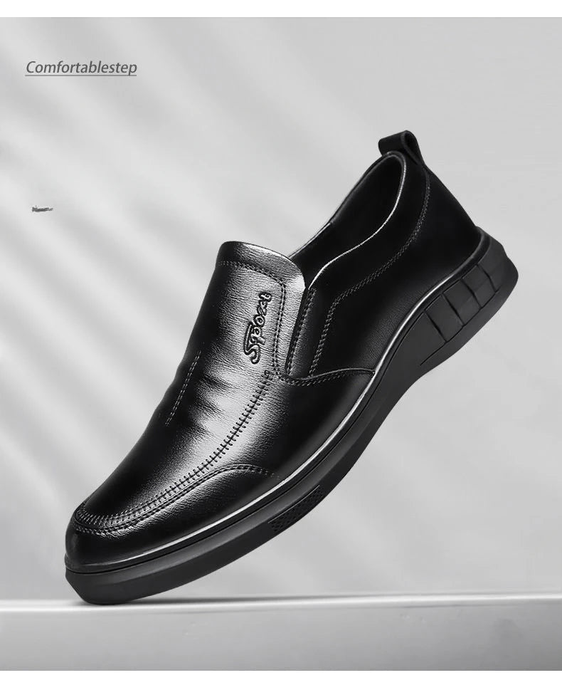 Classic Men's Leather Shoes New Black Soft Bottom Anti Slip and Breath Shoes Low-top Business Casual Loafers Formal Men's Shoes