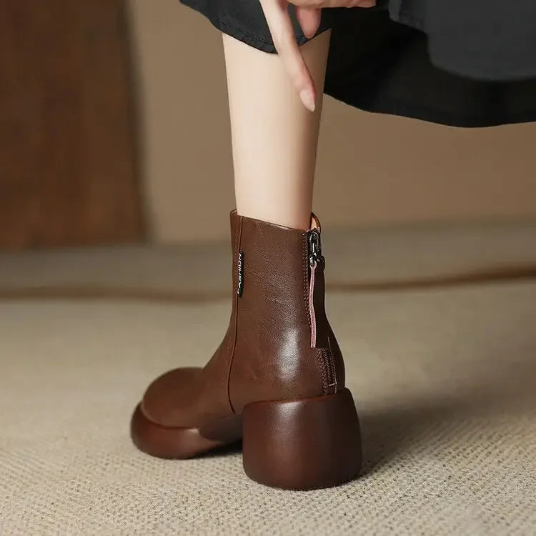 Booties Round Toe Women's Ankle Boots Fashion 2025 Very High Heels Heeled Female Short Shoes Chic and Elegant Boot Footwear Pu