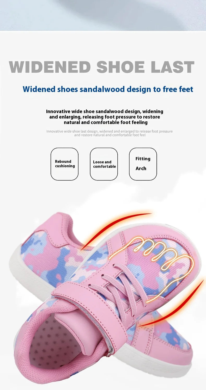 New Kids Wide Toe Barefoot Shoes Little/Big/Kid Hook Loop Minimalist Sneakers Artificial Leather Mesh Lightweight Shoes