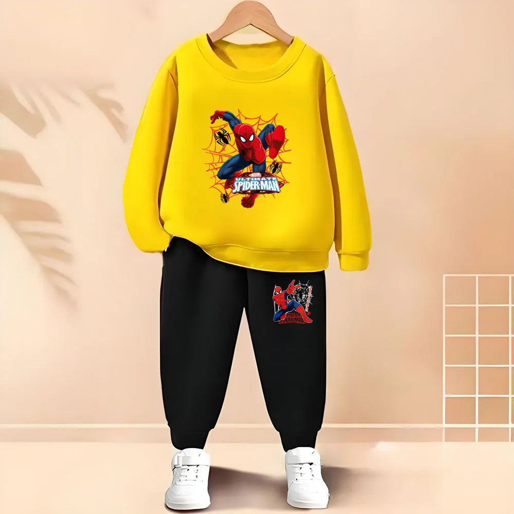 2025 Autumn New Children's Hoodies Sets Anime Spiderman Boys Pullover and Long Pants Two Piece Set Kids Casual Thin Tracksuit