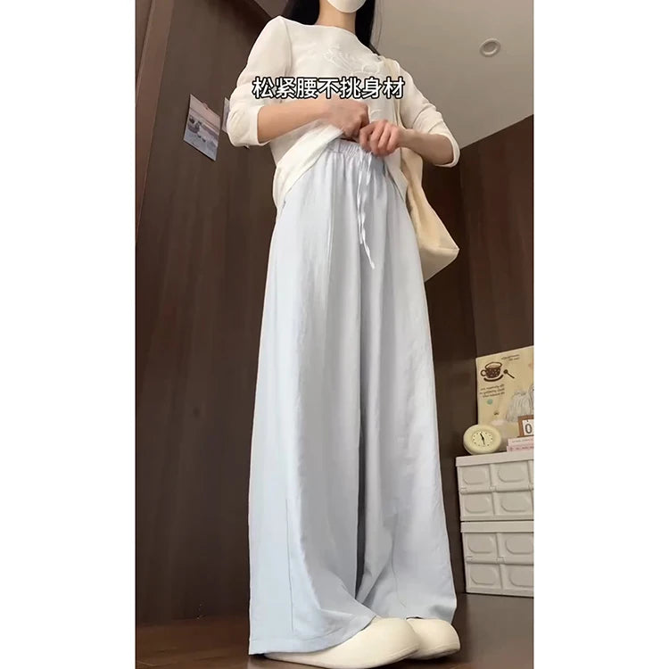 Korean Sle Simple White Straight Leg Pants Women Summer Thin High Waist Wide Leg Loose Feelings Casual Trousers