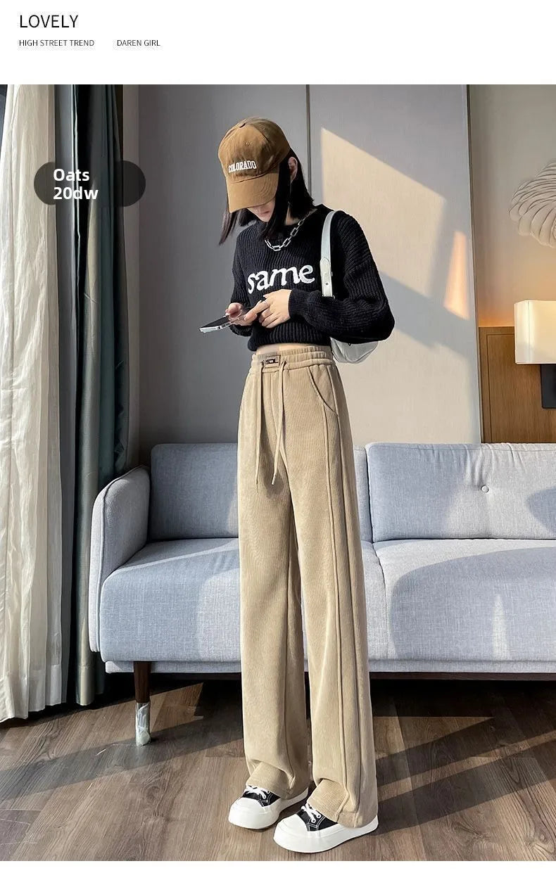 Thickened Fleece Wide Leg Pants Women's Autumn Winter New Style Northeast INS Casual Loose High Rise Straight Leg Trousers