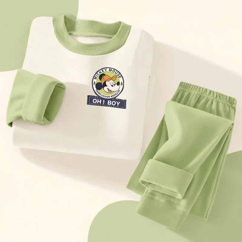 DISNEY Children's Casual Sleepwears Set Mickey Printed Boys Spliced Long Sleeved Home Clothing Suit Kids Soft Comfy Pijamas New