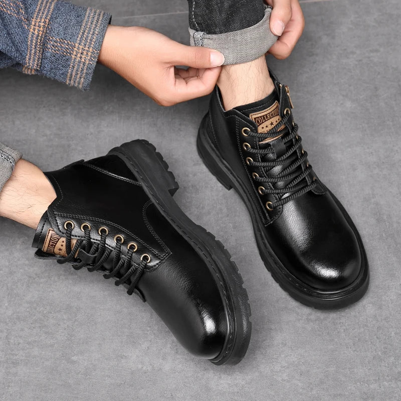 2025 New British Style Ankle Boots Men Outdoor Shoes Cargo Wear Casual High Quality Leather Boots Men's Non-slip Motorized Boots