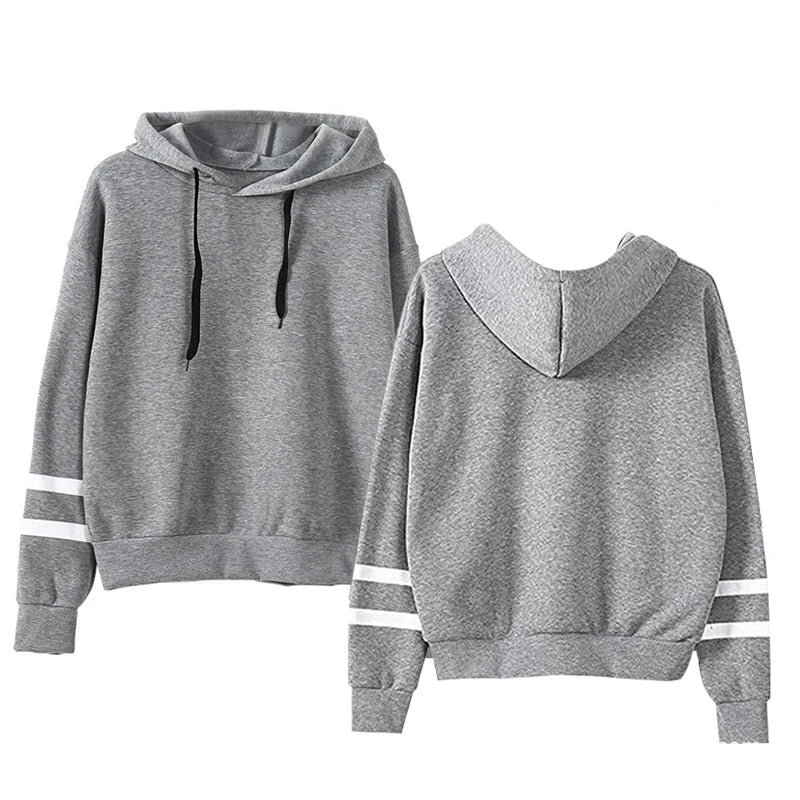 New Autumn Womens Hoodie Long-Sleeved Lazy Style Top Daily Striped Slim Fit Sweatshirts Solid Color Versatile Casual Tracksuit