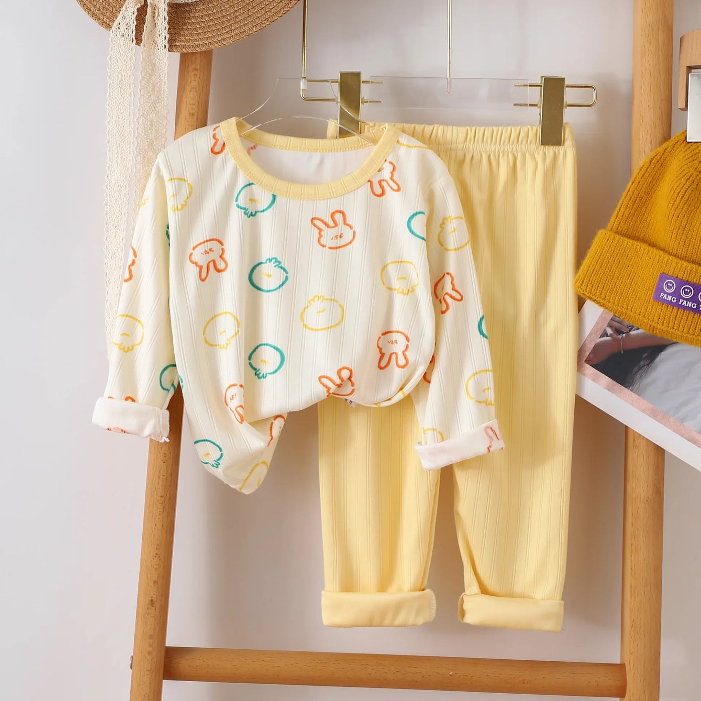 Children's warm underwear set boys girls autumn winter plush thick pajama set infants and young children home clothing set 0-5Y