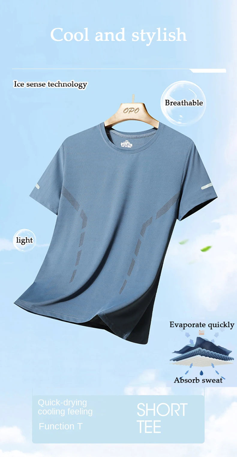 Men Running T-shirt Breathable Stretch Summer Top Gym Fitness Running Thin Short Sleeve Sportswear M-5XL Gray Blue Black White