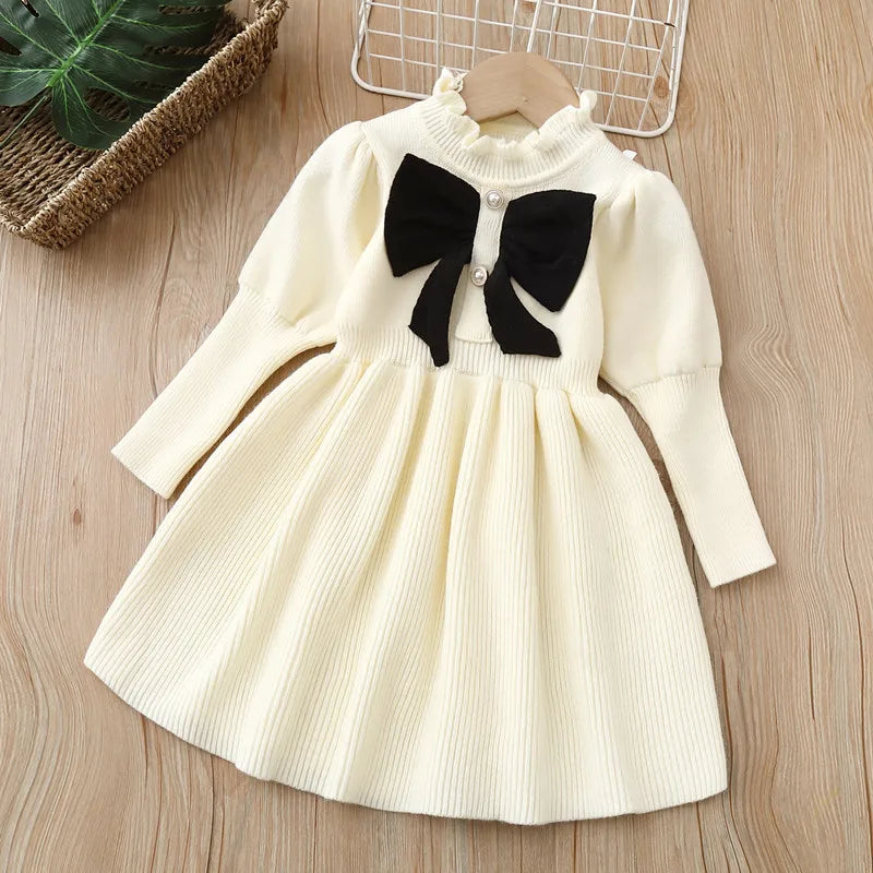 Kids Dresses for Girl Woolen Dress Children Knitted Jumpsuit Bow  Fashion Long Dress Baby Girl Dress Summer Dresses Ropa De Niña