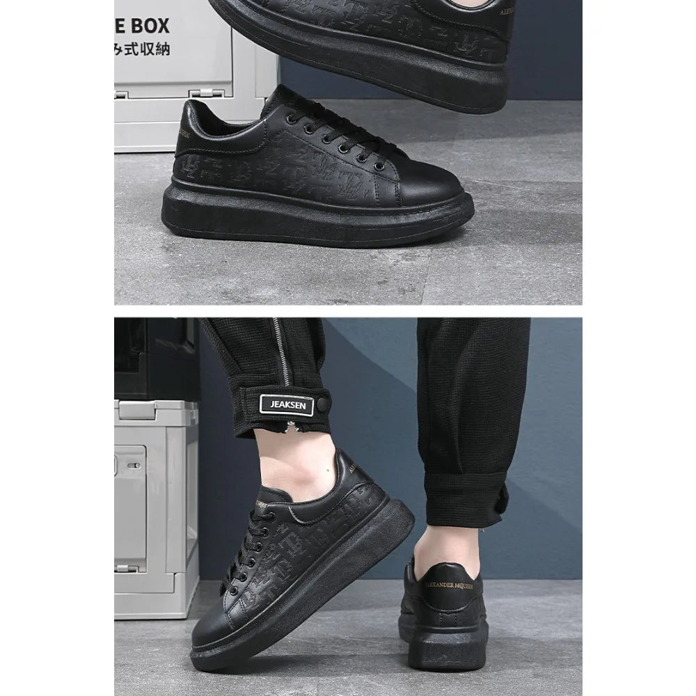Classic white shoes for men 2025 hot style versatile platform thick sole heightening men's shoes casual sneakers black
