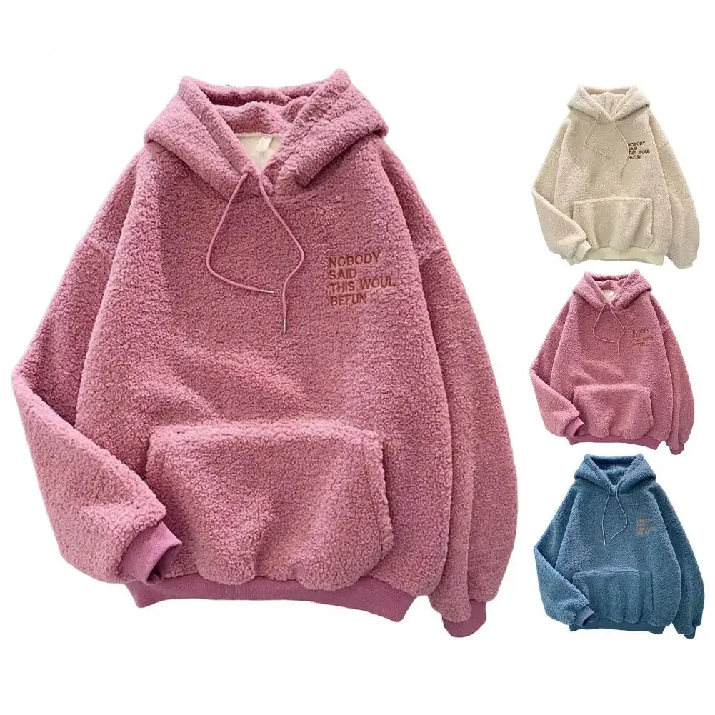 Autumn Winter Coat Pink Sweet Hooded Sorry Print Harajuku Loose Pocket Hoodies Womens Fleece Flannel Pullover Female Sweatshirt