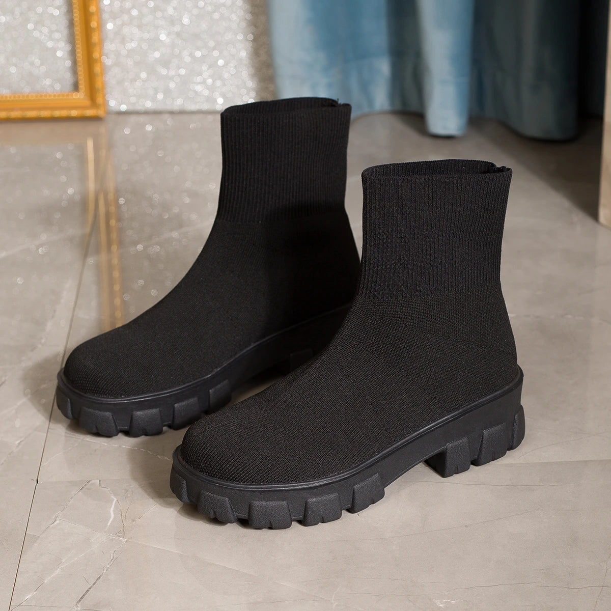 Women's Boots 2025 Platform Boots for Autumn Winter Shoes Fashion Round Toe Slip on Platform Shoes Women's Ankle Boots