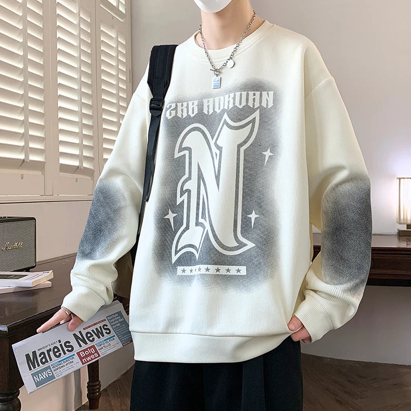 Trendy Men's Hoodie Fashionable Round-Neck Loose Casual Sweatshirt for Spring and Autumn Comfortable Youthful and Dynamic Top