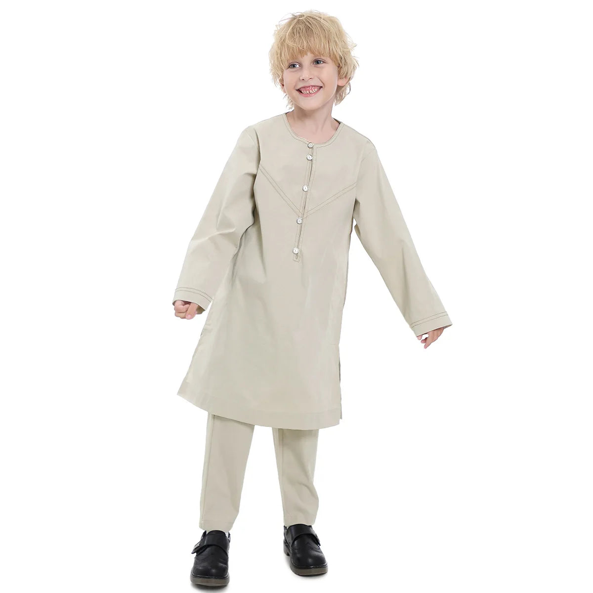 Muslim Kids Jubba Thobe Arab Boy Thobe Children Abaya Ramadan Dress Pant Set 2 Piece Caftan Robe Kaftan Musulman Ensembles