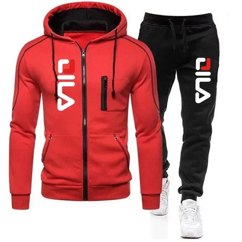 Autumn and Winter 2025 new Men's zipper jacket and pants 2-piece set, outdoor fashionable and casual men's jogging sportswear