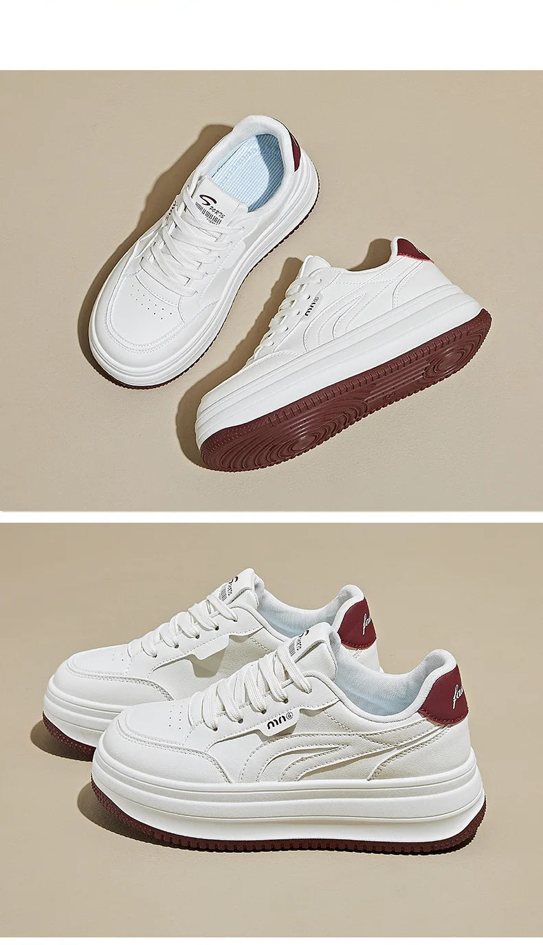 Women's White Shoes2025Autumn New Thick-Soled Platform Shoes Leather Surface All-Season Casual Sports Shoes for Women